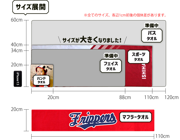 レギュラー オリジナル タオル サイズ